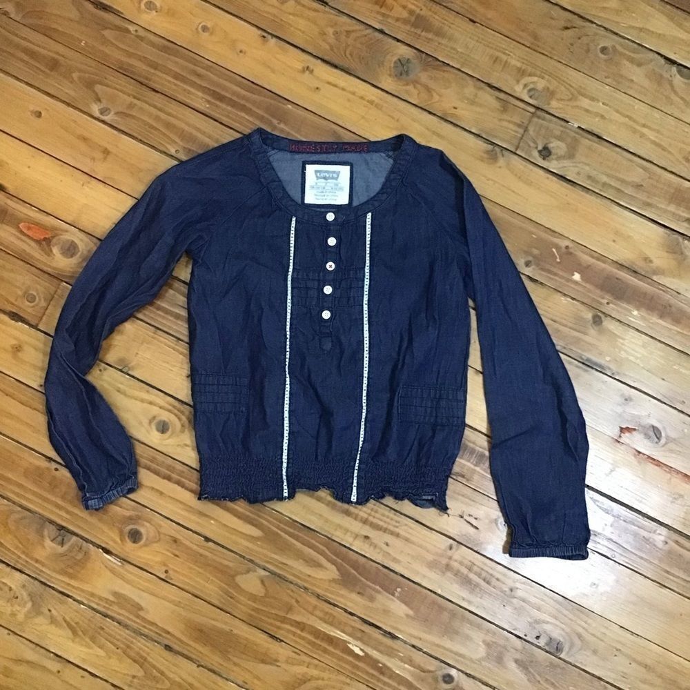 LEVIS girl blouse lightweight cotton shirt size 6 girl smock waist dark blue